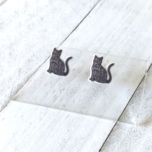 Hocus Pocus Epoxy Studs - Cat Text